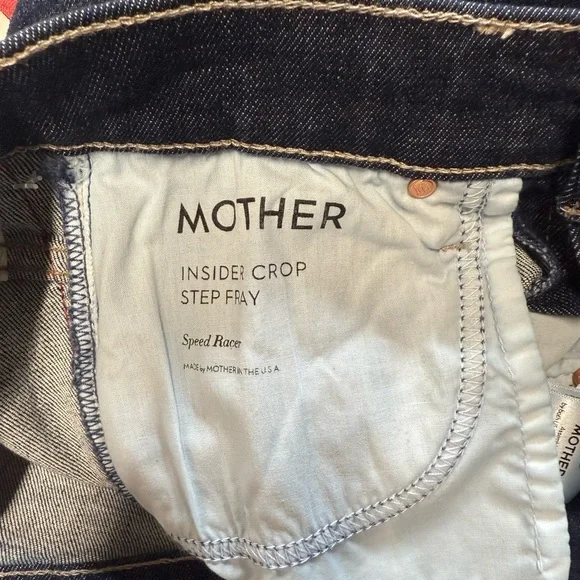 NWT MOTHER Insider Crop Step Fray Dark Blue Cropped‎ Jeans with Red Accents - Picture 10 of 16
